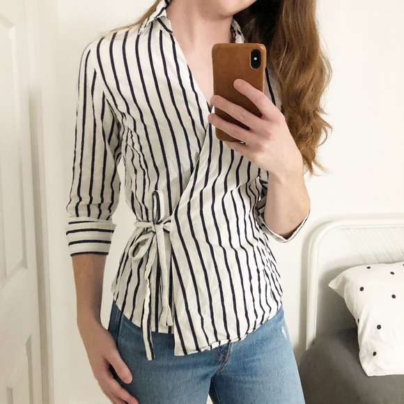 Chico's Tops - Stunning Parisian Asymmetrical Wrap Striped Blouse